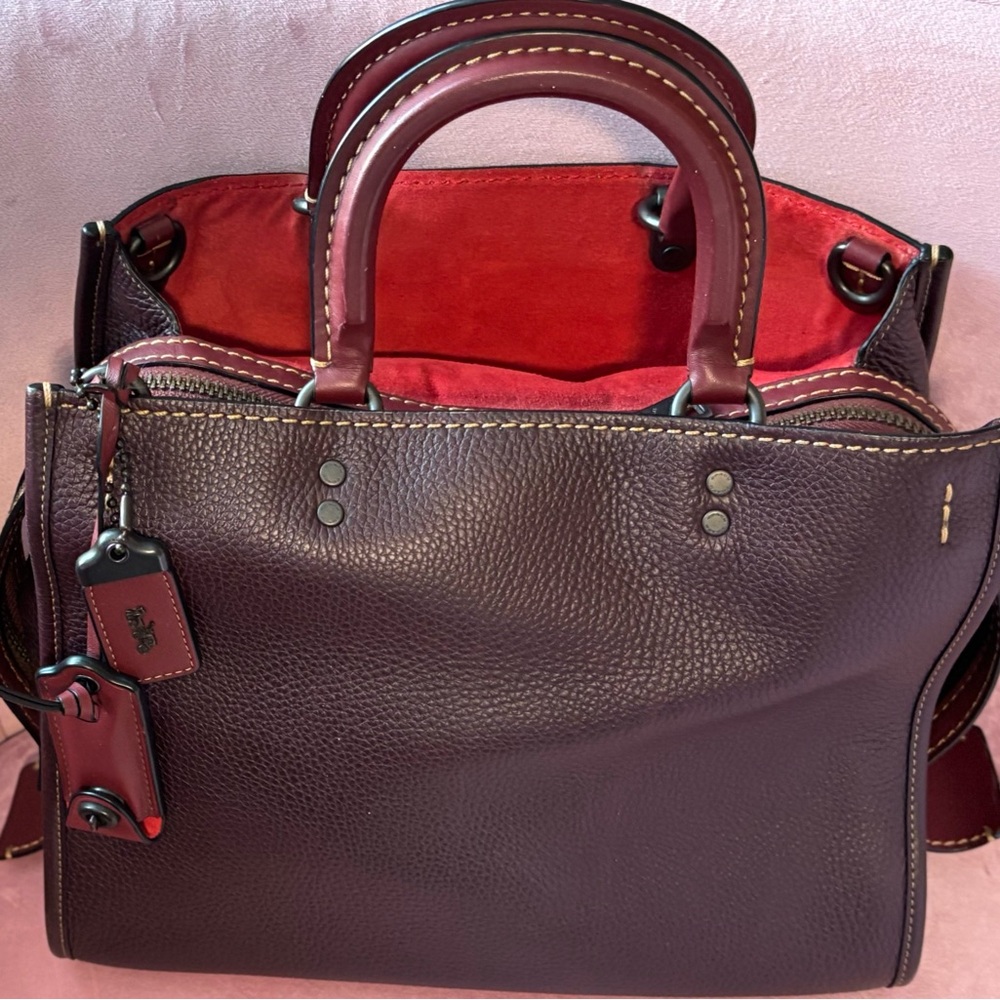 Coach Oxblood Rogue 30 with Floral Bow Novelty Strap